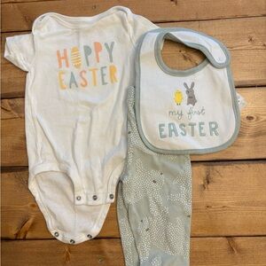 Easter Baby Bodysuit and Bib Set - White and Light Green